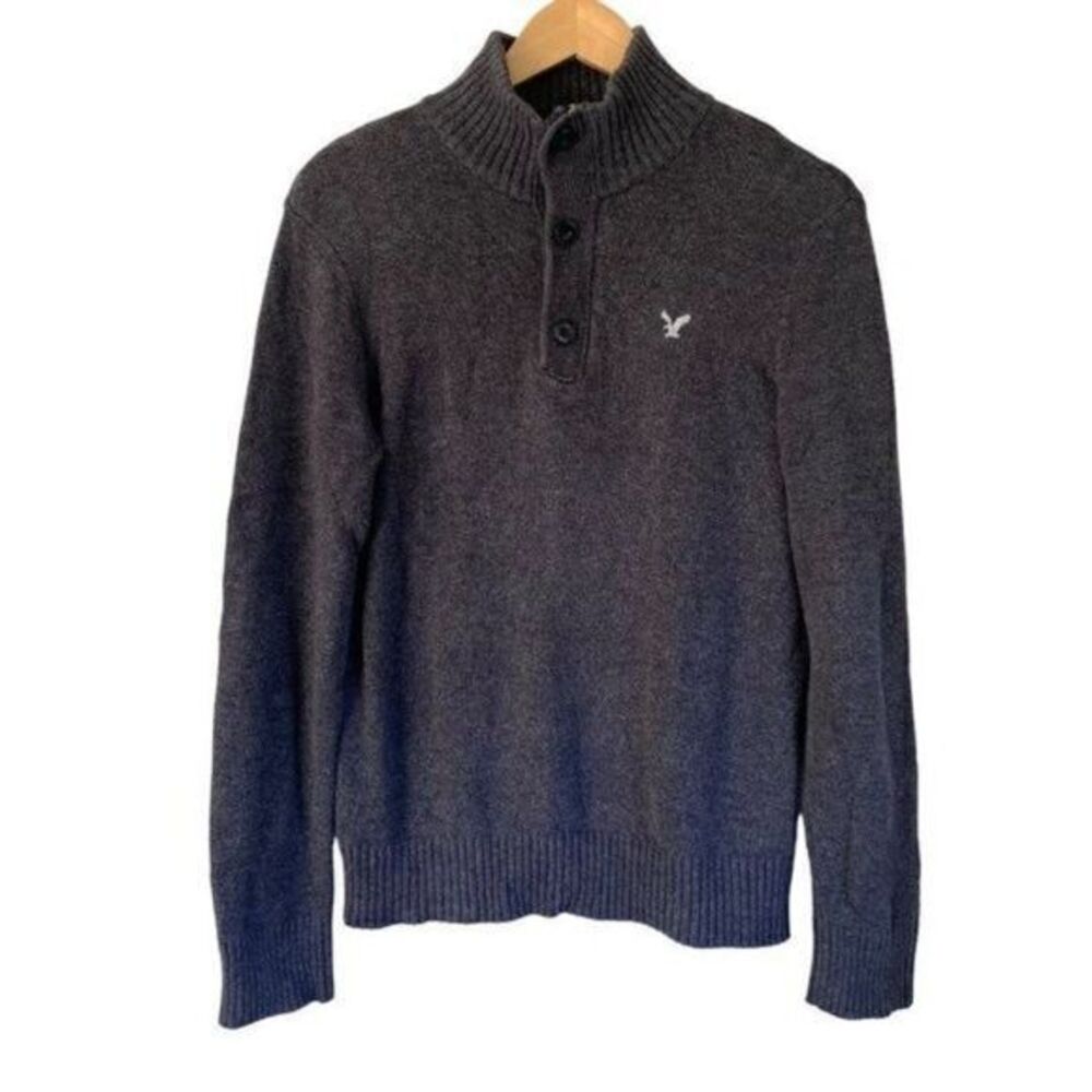 American Eagle Knit Athletic Fit Henley Pullover Sweater